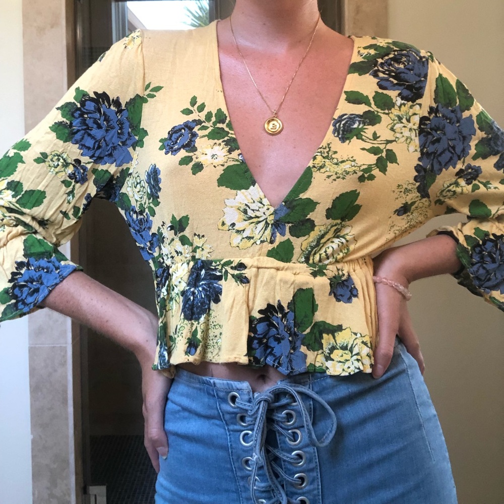 Urban outfitters yellow floral top